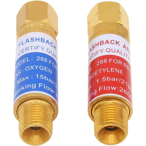 1set/2pcs Oxygen and Acetylene Flashback Preventer Kit, Solid Brass Safety Valve to Prevent Dangerous Operations 1