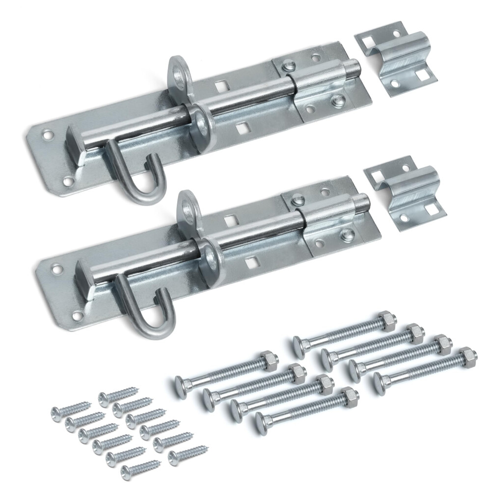 Zavia Brenton Gate Bolt Door Lock - 2 Pack 150Mm (6Â) Sliding Padbolt With Zinc Plated Galvanised Finish - Gate Bolts For Wooden Gates, Garden, Shed 1126207358641
