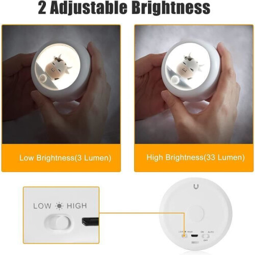 Rechargeable Motion Sensor Night Light for Kids, Adjustable Brightness, 3 Mounting Options 2