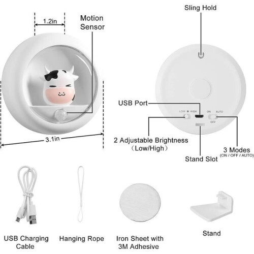 Rechargeable Motion Sensor Night Light for Kids, Adjustable Brightness, 3 Mounting Options 1