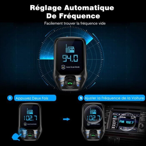 Bluetooth FM Transmitter Car Adapter, 3 USB Ports, QC3.0 Fast Charging, Hands-Free Calling 1
