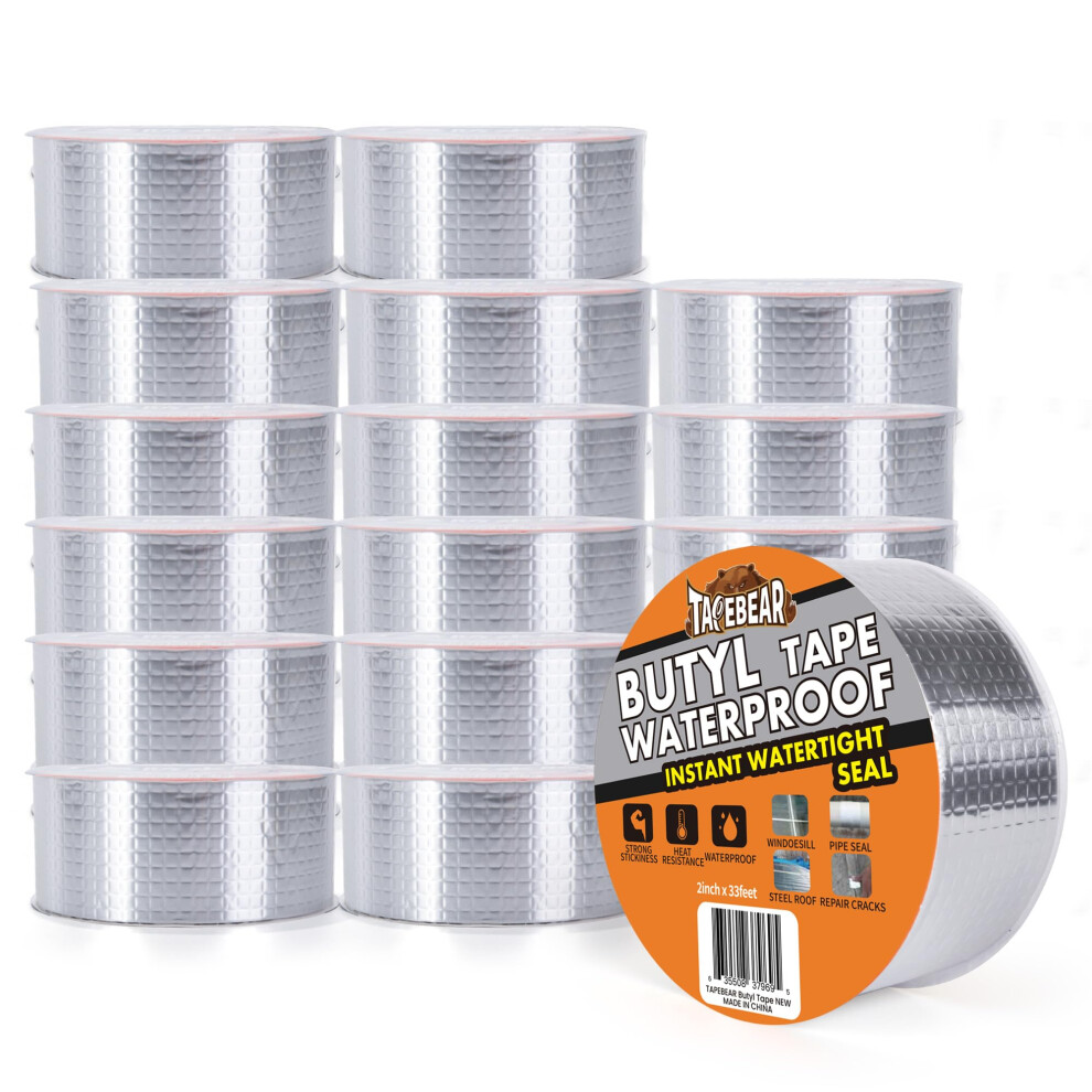 Tapebear 16Rolls 50Mm X 10M Butyl Tape Waterproof Sealant Tape, Aluminum Foil Duct Sealing Tape For Rv Roof Repair, Boat And Pipe Sealing, Silicone, 9367151827322
