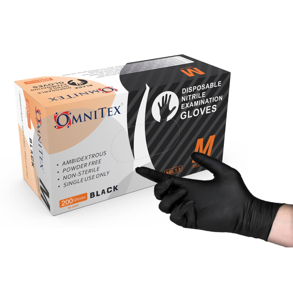 Photos - Safety Equipment Omnitex Box 200 Premium Disposable Black Nitrile Gloves | Powder Free | Latex Free | Ambidextrous | Food Safe | EN455 EN374