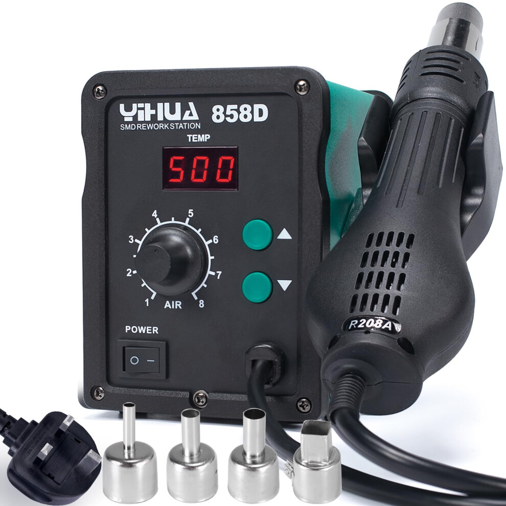 Yihua 858D Hot Air Rework Station 700W For Smd Soldering And Desoldering With Adjustable Temperature, Adjustable Air Volume, Pid Temperature Control, 3115317628605