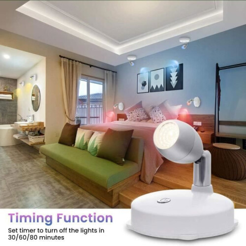 2 Pack Adjustable RGB LED Wall Lights, 16 Colours Battery Powered Spot Light with Remote Control, Wireless Night Light 2