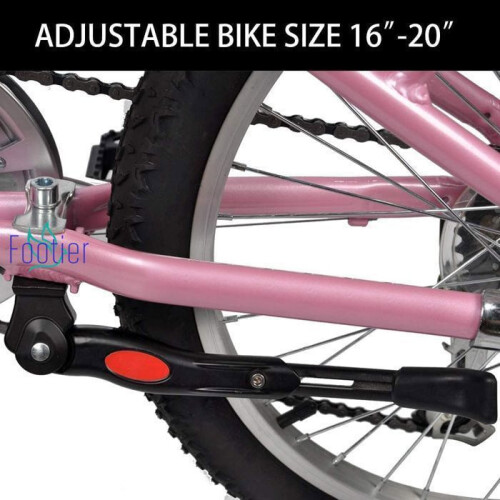 Descanso lateral ajustável para bicicletas de 16 a 20 polegadas, suporte universal, estrutura de liga resistente. 1