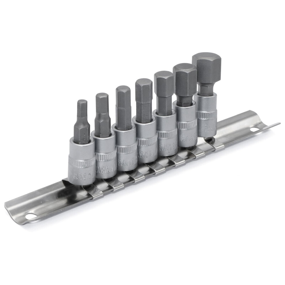 Dakcos Hex Bit Socket Set 1/4" Drive 7 Pieces Allen Key Socket Set Metric 4Mm - 12Mm S2 Alloy Steel Bit And Cr-V Drive Socket 7591138581187