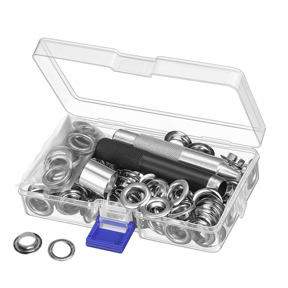 Oviseen Grommet Tool Kit - 100 Sets Grommets & Eyelets Kit For Tarpaulin Fabric Curtains (2/5 Inch Inside Diameter) 7070168533927