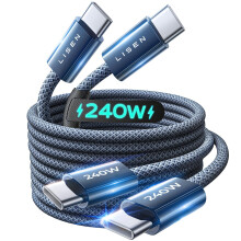 LISEN 240W USB C to USB C Cable [2-Pack 2m] USB C Charger Cable, Nylon Type C Charger Cable Fast Charging for iPhone 17 16 15 Pro Max, MacBook Pro/Ai