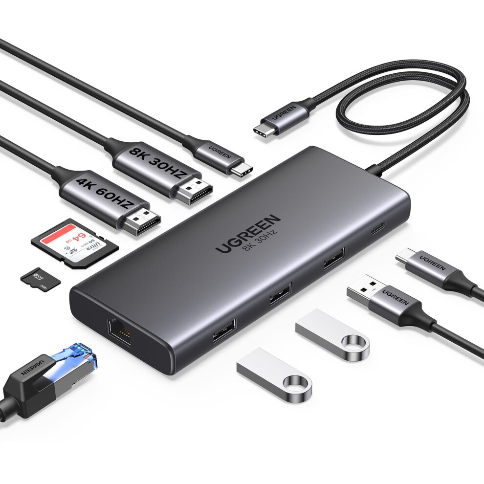 Ugreen Laptop Docking Station Dual Monitor, Revodok Pro 210 Usb C Hub (10-In-1), Dual 4K@60Hz Hdmi, Single 8K, 100W Pd, 1Gbps Ethernet, 4X 5Gbps Usb- 4923981564391