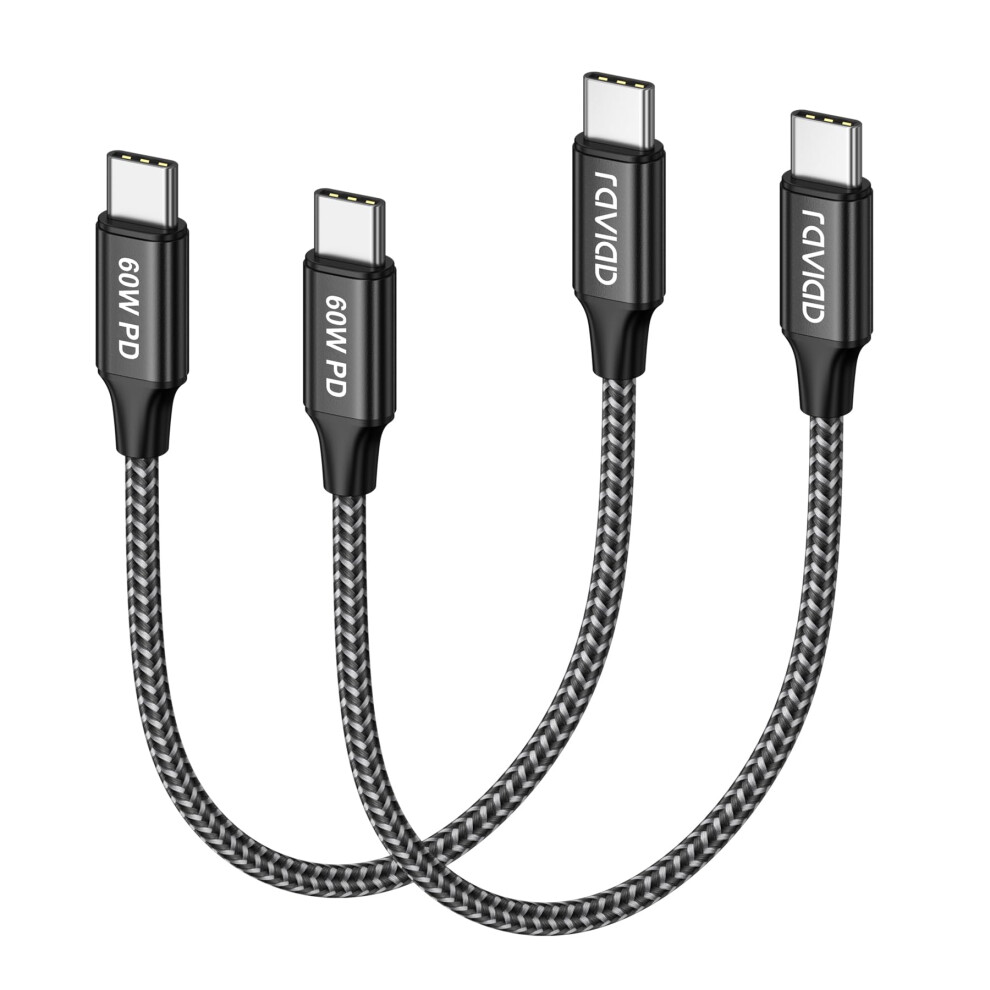 Raviad Usb C To Usb C Cable Short [2Pack 50Cm] 60W Usb C Charger Cable Fast Charging Nylon Usbc To Usbc Cables For Iphone 17 16 15, Samsung Galaxy S2 6985009846351