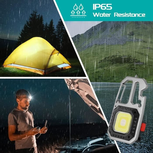 Multifunctional Rechargeable LED Work Light, Portable COB Flashlight Keychain Torch with 7 Modes, Waterproof and Tripod 1