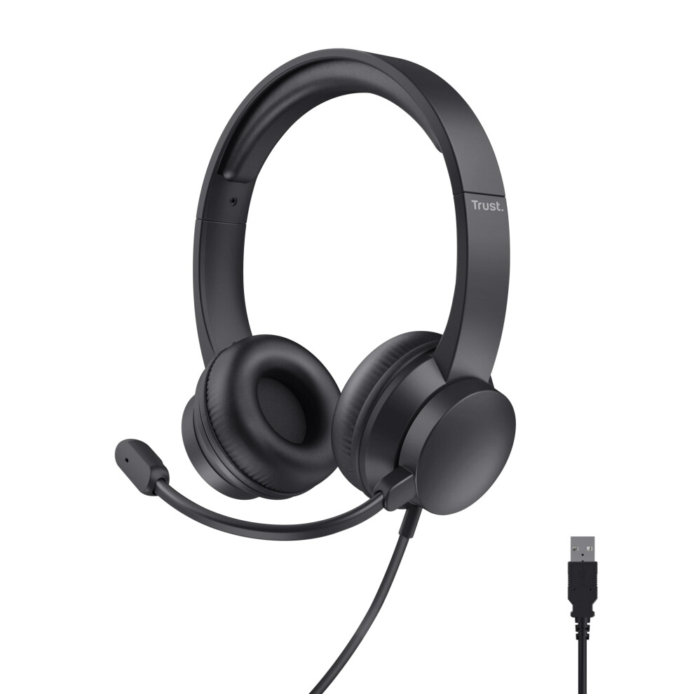 Photos - Router Trust USB Headset with Microphone On-Ear Lightweight Design, Adjustable Headband, PC Headset 1.8m Cable Wired Headphones wit