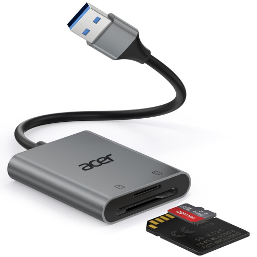 Acer acer SD Card Reader USB 3.0 with Cable, Aluminum Camera Memory Card Reader UHS-I, USB-A micro SD Adapter High Speed, Compatible with SDXC, micro SDHC
