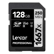 Lexar Professional 1667x SD Card 128GB, SDXC UHS-II Memory Card, Up to 250MB/s Read, 120MB/s Write, Class 10, U3, V60 SD for Professional Photographe