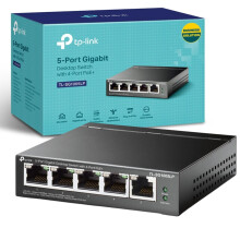 TP-Link TL-SG1005LP 5 Port Gigabit PoE Switch, 4 Gigabit PoE+ Ports, 802.3af/at 30W, 40W Total Budget, Network switch, Power Saving, Plug & Play, Me