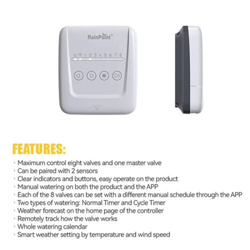 RAINPOINT 2.4GHz WiFi Sprinkler Controller Yard  Weather Based APP Watering Irrigation System Programmer Plan Timer EU Plug