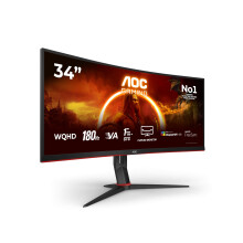 AOC CU34G2XP/BK 34 inch UW-QHD Gaming Monitor Curved, 180Hz, Fast VA Panel, 1ms GtG, , HDR400, FreeSync Premium, Height Adjustment, (3440x1440 HDMI 2x