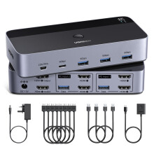 UGREEN HDMI KVM Switch 2 Monitors 2 Computers Support 4K@60Hz, 4 Port USB3.0 KVM Switches for 2 Computers Share Keyboard/Mouse/Hard Drives and 2 Moni