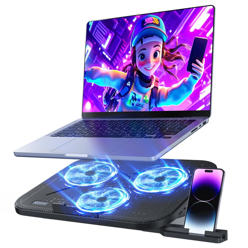 Laptop Cooling Pad With 3 Quiet Fans, 5-Level Height Adjustable Ergonomic Stand, 2 Usb Ports & Phone Holder, Fits 12-17 Inch Laptops, Family-Friendly 5002773585192