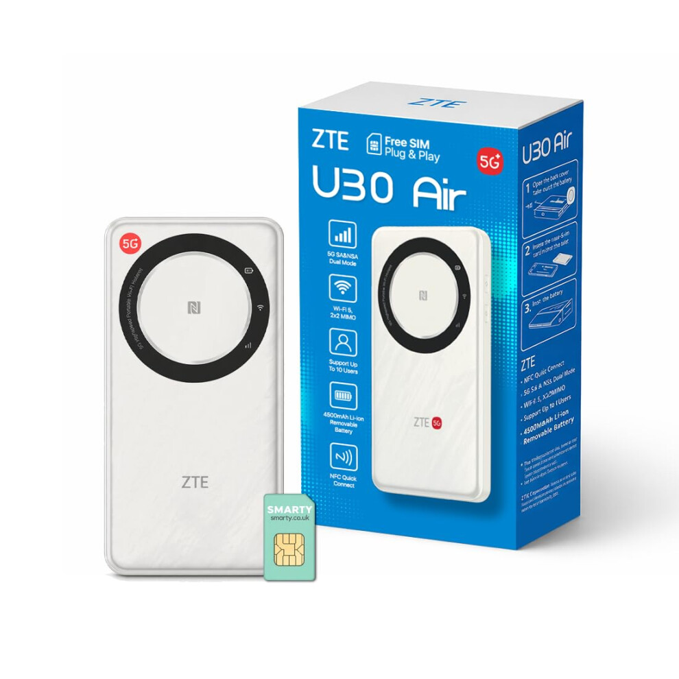 Zte U30air 5G Mobile Wifi Hotspot, Portable Pocket Router With Sim Slot, Unlocked 5G Mifi, Dual-Band Wi-Fi, Travel & Caravan Internet, High-Speed Con 5008148624916