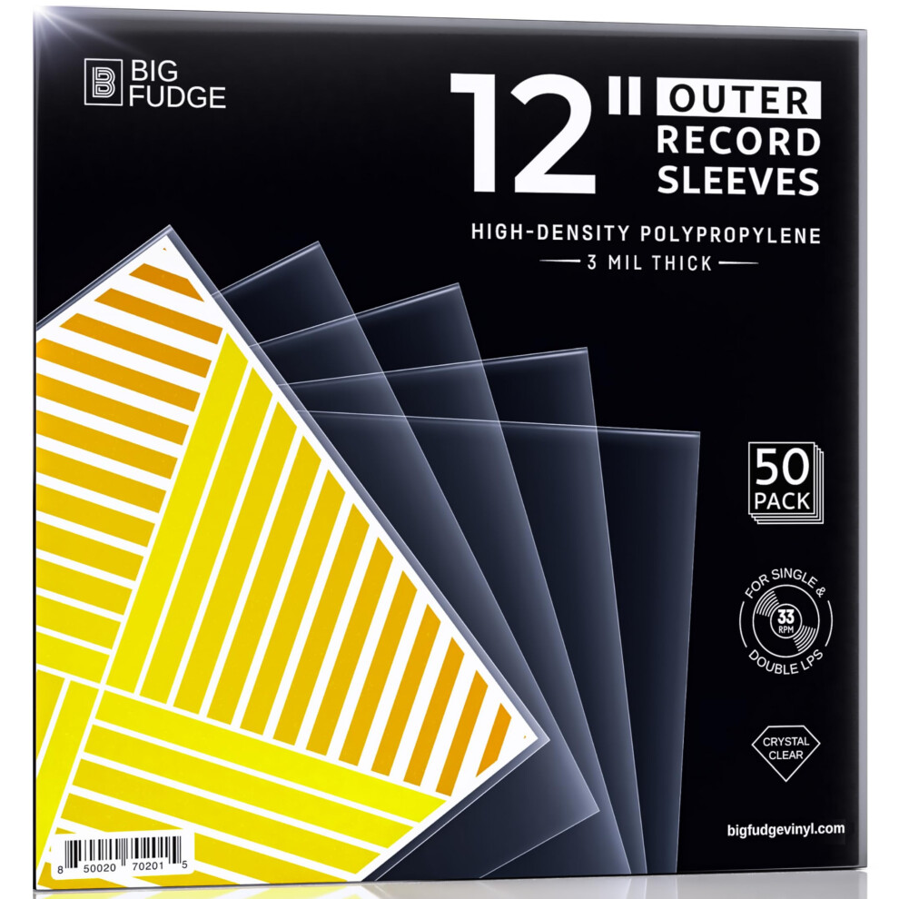 Big Fudge Vinyl Record Outer Sleeves - 50X Crystal Clear Lp Album Covers In High-Density Polypropylene - Transparent Protective Cover For 12" Records 8880152889379