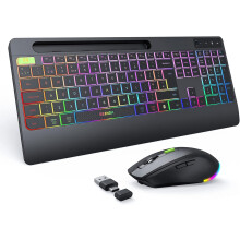 seenda 2.4G Wireless Keyboard and Mouse Combo with Rainbow Backlit, Rechargeable Keyboard and Mice Set UK Layout Full Size with 2 in 1 USB C & USB A