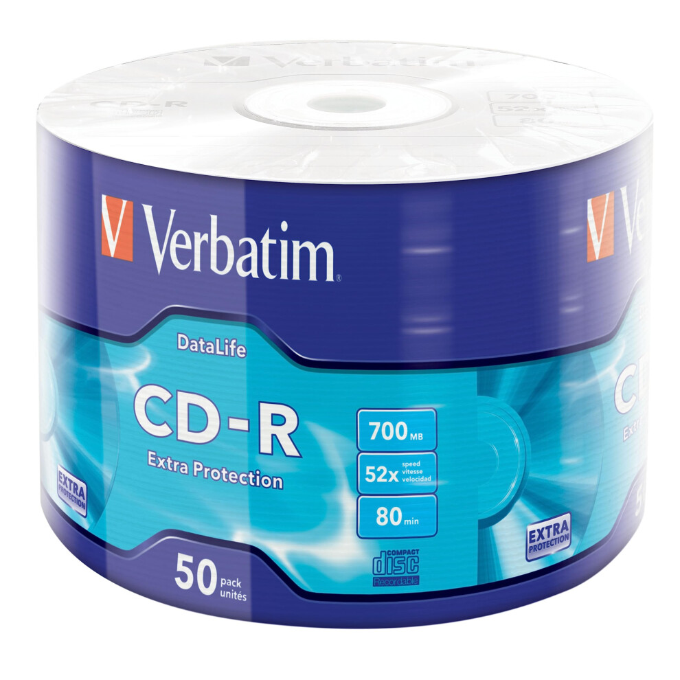 Verbatim 43787 52X 700Mb 50Pk Cd-R Extra Protection Wrap Spindle - Matt Silver