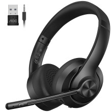 AOC Wireless Headset with Microphone, dongle-BT/Bluetooth/wired 3 modes connection, bluetooth Headset V5.3, PC Headphone Office Teams for Skype, Teac