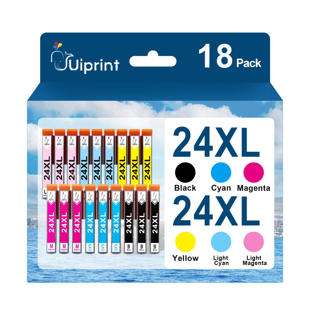 Uiprint 24XL Compatible Ink Cartridges Replacement For Epson 24 Xl For Expression Photo Xp-970 Xp-55 Xp-950 Xp-860 Xp-960 Xp-750 Xp-760 Xp-850 Printe 5002634179515
