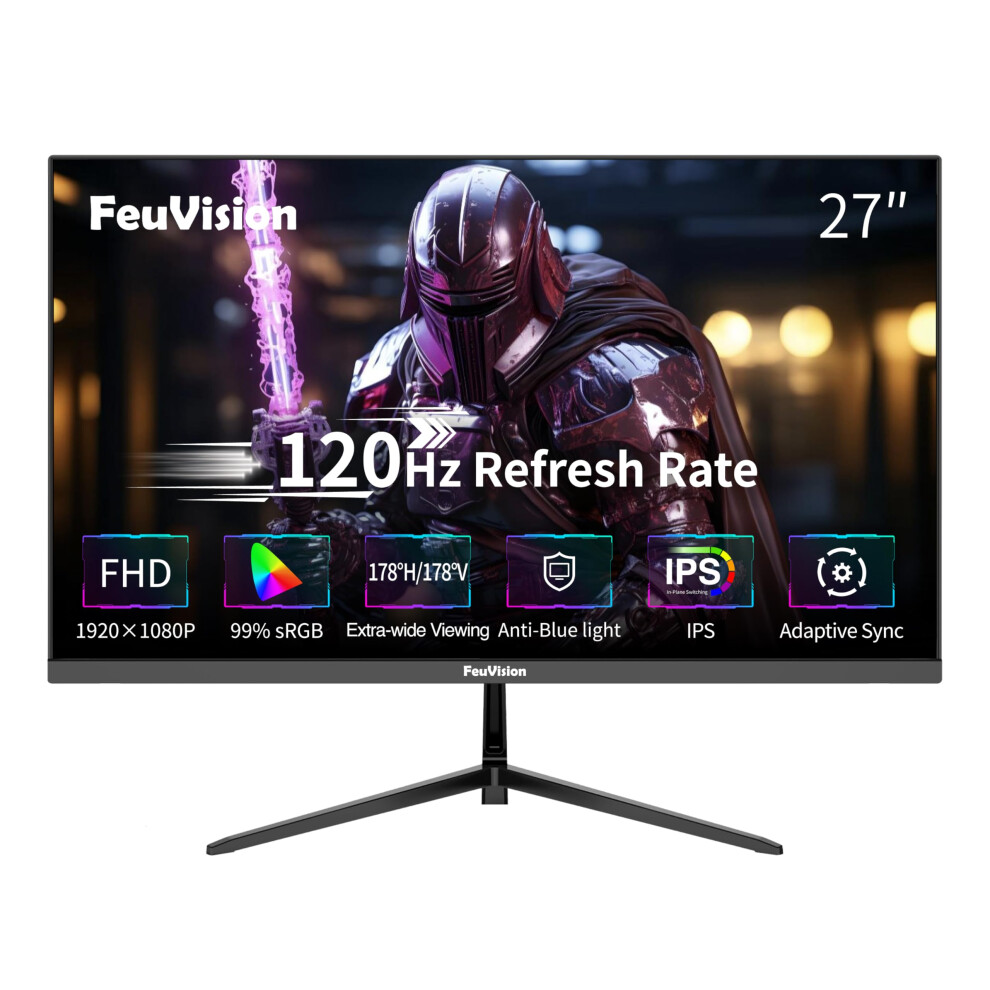 Feuvision 27Inch Computer Monitor, Fhd 1080P, 120Hz Office And Gaming Monitor, 4Ms Response Time, 3-Sided Frameless, Ultra Slim, Vesa Mountable, Anti 7077943938236