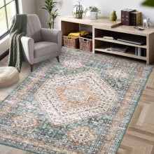 Zstar Rugs, Stain Resistant Washable Rug, Lint Free Rugs for Living Room, Bedroom, Non-Slip Backing, Home Decoration, Area Rug, Blue Green, 160 x 230