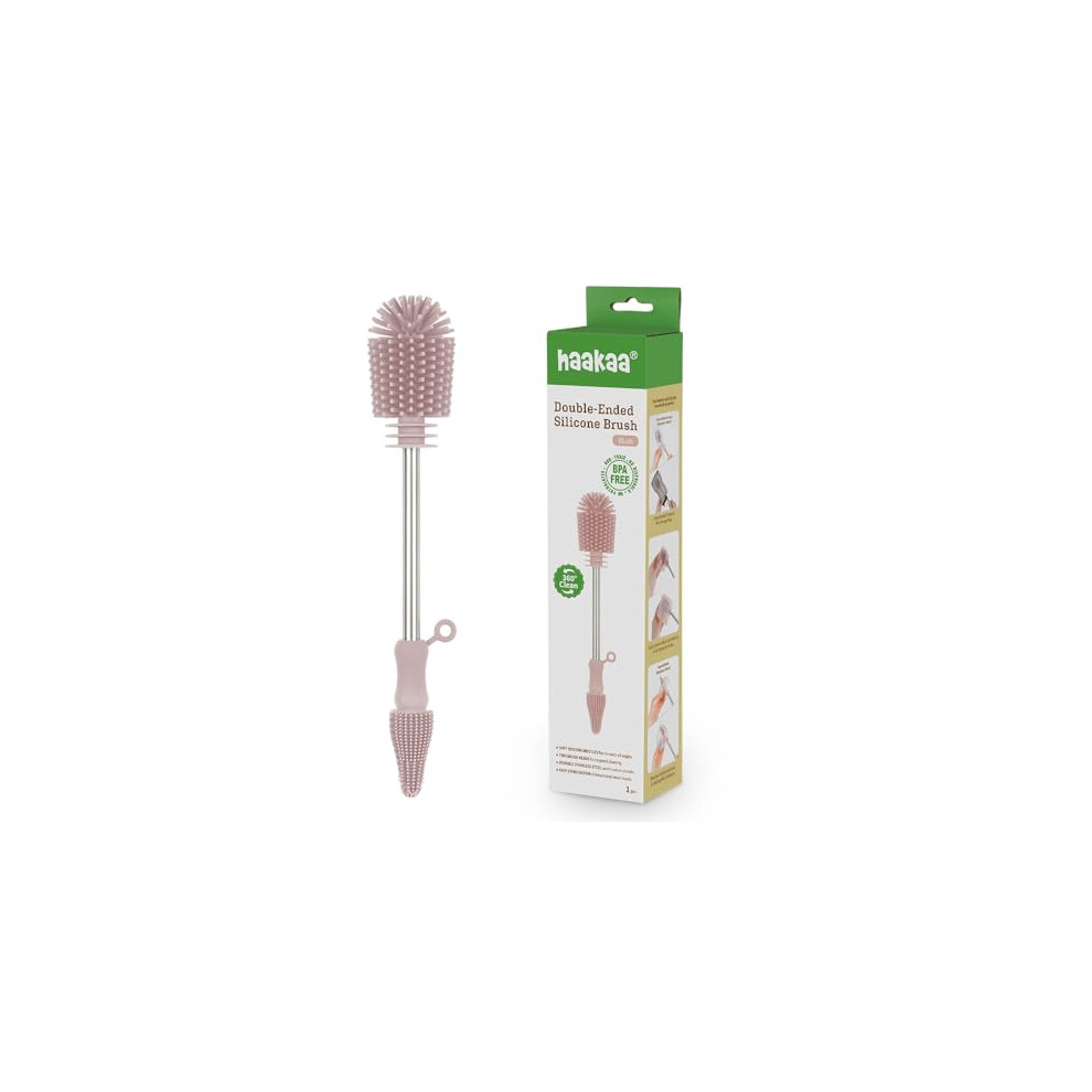 Silicone Cleaning Brush - Baby Bottle Brush Cleaner For Breast Pump,Nipple,Breast Milk Storage Bag - Food Grade Silicone (Blush) Haakaa