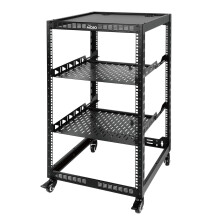 Tecmojo 20U Open Frame Server & AV Rack, 4-Post Mobile Network Rack with Casters, 2x 1U Shelves, Mounting Hardware for 19” Servers, Network & Audio