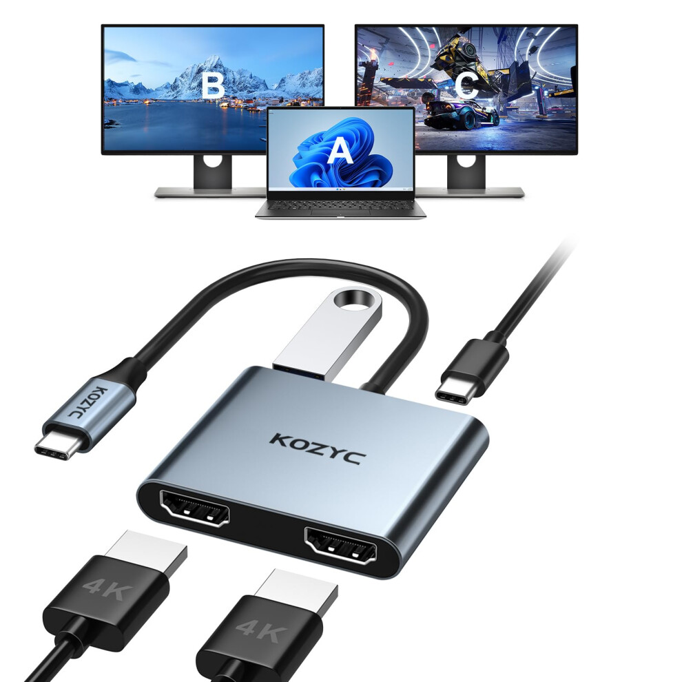Usb C To Dual Hdmi Adapter 4K@30Hz, Kozyc Usb C Hub Multiport Adapter With 2Xhdmi, Usb 3.0, 100W Pd, Support Splitter Function Extended Display For M 3800315933041