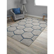 Thick Heavy Quality Soft Fiesta Honeycomb Rugs Small Extra Large Shaggy Area Floor Mats Cheap (Silver Blue, 120cm x 170cm)
