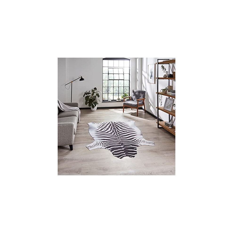 Think Rugs Faux Animal Print Zebra Print Black/Ivory