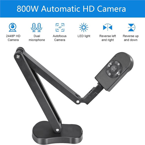 4K USB Document Camera for Teacher, 8MP Visualiser A3 with Dual Microphones, 3-Level LED Light, Image Invert, Foldable 2