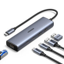 UGREEN USB C Hub Ethernet, 10Gbps USB 3.2 Ethernet Adapter with 2 x USB-C Port, 2 x USB-A Port and 1x RJ45 Gigabit LAN Network Adaptor for Thunderbol