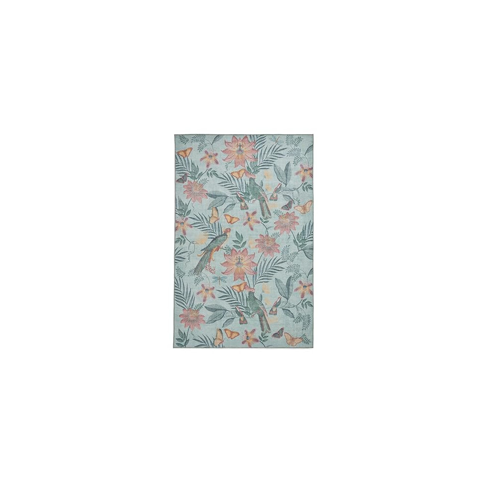 Think Rugs Catherine Lansfield Amaya Tropical Birds Washable Rug, Green
