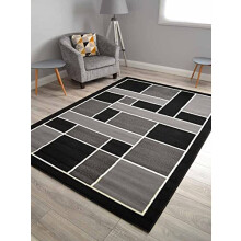 Trend Black And Silver Grey Square Design Rug. 8 (120cm x 170cm)