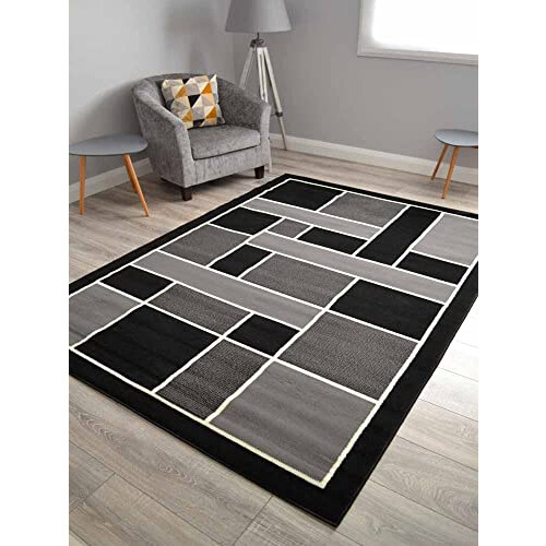 Trend Trend Black And Silver Grey Square Design Rug. 8 (120cm x 170cm)