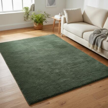 Thick Shaggy Sage Green Rug Deep Pile Carpet for Living Room Bedroom or Office with Soft Texture and Braided Edge Detail 80cm x 150cm