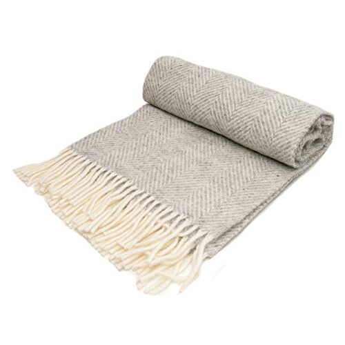 Herringbone pure new wool knee rug throw - silver grey BRITISH MADE