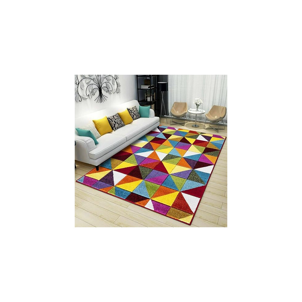 Swift Multicolour Geometric Rug For Living Room Premium Polypropylene Carpet Soft Durable Anti Slip Washable Area Rug Modern Rainbow Scale Design For