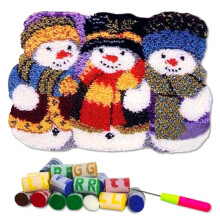 DL-YTG Latch Hook Kits Rug Snowman Crochet Yarn Cushion Colour Pre-Printed Canvas Cover Rug Needlework DIY Hook and Latch Kit Christmas Home