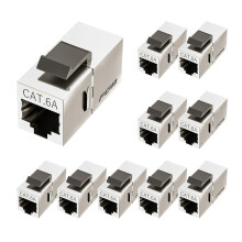 FGB 10Gbps Cat6a Shielded Keystone Coupler, Female to Female RJ45 Keystone Jack, Ethernet Keystone Coupler in Silver, 10 Pack