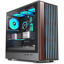 FOIFKIN M2 PC Case ATX with 7 PWM ARGB Fans, Walnut Wood Front,Computer Case Mid-Tower,High Airflow,360mm Radiator Support,ATX Case Black,Gaming PC C