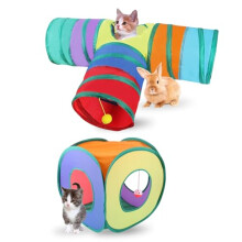 2 PCS Rainbow Cat Tunnel, 3-Way and Cube Foldable Pet Play Tunnel Pop Up Cat Tunnels Interactive Cats Tunnels for Pet Puppy Kitten Rabbit Rolling