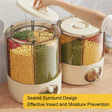 Seau à Riz de Cuisine, Boîte de Rangement pour Céréales, Grand Récipient à Compartiments Rotatifs Hermétiques, Blanc